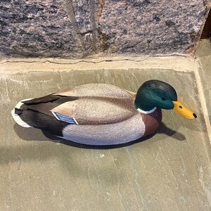 Hand carved wooden decoy duck signed